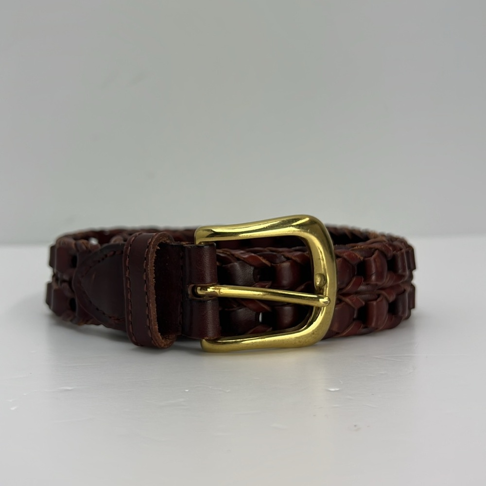 Vintage Brown Woven Belt with Gold Buckle
